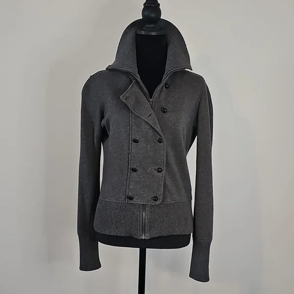 Banana Republic Charcoal Double-Breasted Cotton Jacket With Zip Closure - Picture 7 of 9